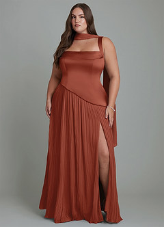 Azazie Stephanie Rochii de domnișoară de onoare A-Line Plisată Satin elastic Lungime până la podea Rochie image14