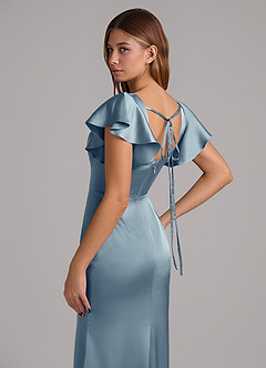 Azazie Elkie 신부 들러리 드레스 인어 스퀘어 네크라인 스트레치 새틴 바닥 길이 드레스 image7