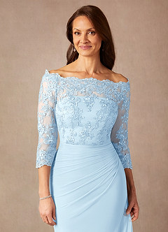 Azazie Rhonda Mother of the Bride Dresses Sky Blue Mermaid Off the Shoulder Mesh Dress image7