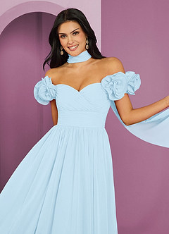 Barbie ♥ Azazie Bridesmaid Dresses Sky Blue A-Line Off the Shoulder Chiffon Convertible Dress image4