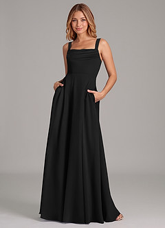 Azazie Shaude Bridesmaid Dresses Black A-Line Pleated Chiffon Dress image1