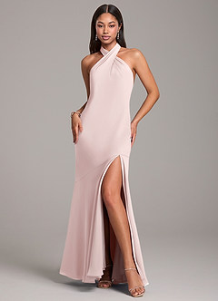 Azazie Lorena 신부 들러리 드레스 인어 주름진 쉬폰 바닥 길이 드레스 image3