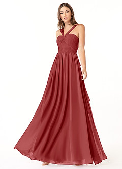 Azazie Dionne Bridesmaid Dresses Rust A-Line Corset Chiffon Dress image4
