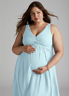 Azazie Yetta Maternity Bridesmaid Dresses A-Line V-Neck Gathered Chiffon Floor-Length Dress image8