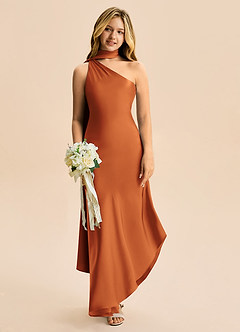 Azazie Briony Junior Etui Plissee Stretch-Satin Kleid Kanel image1