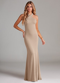 Azazie Doretta Bridesmaid Dresses Taupe Mermaid Pleated Chiffon Dress image1