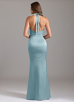Azazie Valerie Bridesmaid Dresses Moody Blue Mermaid Pleated Stretch Satin Dress image2