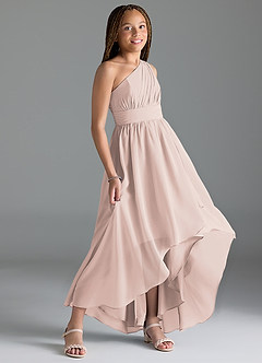 Azazie Mathilda Junior Rose Petal A-Line Pleated Chiffon Dress image3