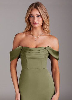 Azazie Saige Brautjungfernkleider Meerjungfrau-Linie Schulterfrei Stretch-Satin Kleid Pistazie image5