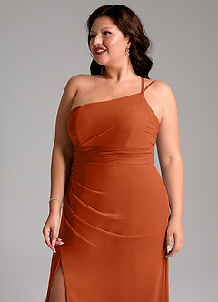 Azazie Eren Vestidos de madrinha de casamento Vestido Laranja Queimada de Chiffon de Bainha com Um ombro image13