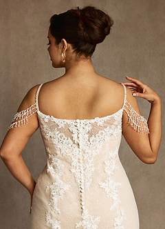 Azazie Saskia Abiti da Sposa Abito Sirena in Tulle Lustrini Bianco Diamante Champagne image13