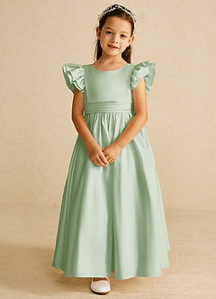 Azazie Piglette Flower Girl Dresses Dusty Sage A-Line Bow Matte Satin Dress image4