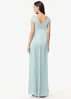 Azazie Allessia Robes de demoiselle d'honneur de maternité Robe Trapèze Plissée Longueur ras du sol Satin extensible image2