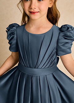 Azazie Miriam Flower Girl Dresses Neptune Ball-Gown Pleated Matte Satin Dress image8