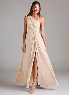 Azazie Brooke Bridesmaid Dresses White Alabaster A-Line One Shoulder Chiffon Dress image3