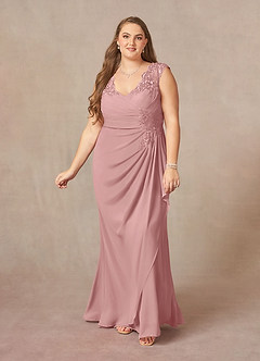 Azazie Gladys Kleider für die Brautmutter A-Linie Königin Anne Spitze Chiffon Kleid Altrosa image9