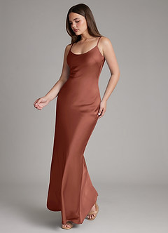 Azazie Ambra Bridesmaid Dresses Auburn Mermaid Pleated Stretch Satin Dress image3