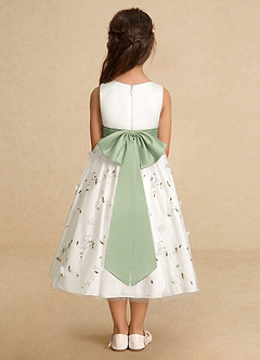 Azazie Pollie Flower Girl Dresses Ivory Dusty Sage A-Line Bow Tulle Dress image6