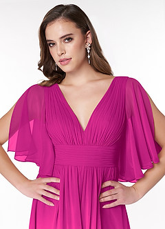 Azazie Temeka Brautjungfernkleider A-Linie Gestreift Chiffon Kleider Fuchsia image6
