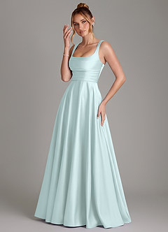 Azazie Azaria Bridesmaid Dresses Sea Glass A-Line Corset Stretch Satin Dress image3