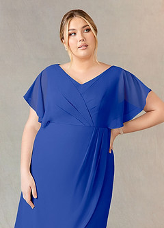 Azazie Julia Mother of the Bride Dresses Royal Blue Sheath V-Neck Pleated Chiffon Dress image10