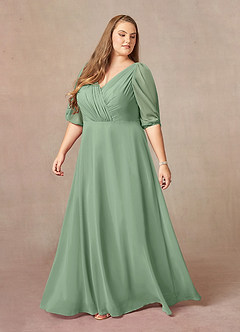 Azazie Bronwyn Mother of the Bride Dresses Matcha A-Line V-Neck Ruched Chiffon Dress image8