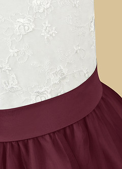 Azazie Vetty Flower Girl Dresses Ivory Cabernet A-Line Lace Tulle Dress image11