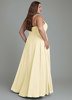 Azazie Amani Robes de demoiselle d'honneur Robe Trapèze en Mousseline de soie Plissé Sorbet Citron image8