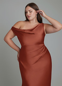 Azazie Emerson Bridesmaid Dresses Auburn Mermaid Off the Shoulder Stretch Satin Dress image12