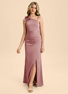 Azazie Remi Junior Robe Fourreau en Satin extensible Fente Latérale Rose Poussiéreuse image4