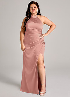 Azazie Jemma Jurken voor bruidsmeisjes Jurk van Stretch Satijn met Kolom Geplooid Rozet image10