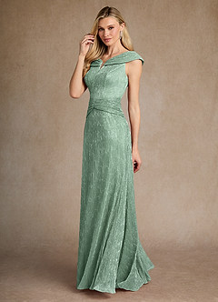 Azazie Warren Mother of the Bride Dresses Aquamarine A-Line Pleated Metallic Mesh Dress image6