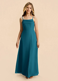 Azazie Lilly Junior Ink Blue A-Line Pleated Chiffon Dress image4