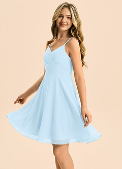 Azazie Avelina Junior Sky Blue A-Line Pleated Chiffon Dress image4
