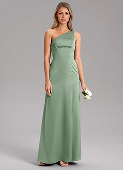 Azazie Feby Bridesmaid Dresses Matcha A-Line One Shoulder Stretch Satin Dress image7