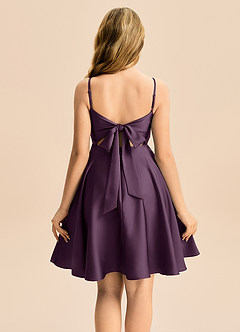 Azazie Miko Junior Linia A Pofałdowany Satyna elastyczna Mini Młodsza druhna Sukienka image2