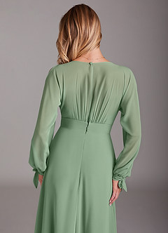Azazie Matilda Bridesmaid Dresses Matcha A-Line Long Sleeve Chiffon Dress image8