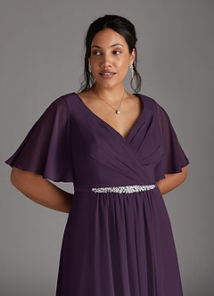 Azazie Tricia Mother of the Bride Dresses Plum A-Line V-Neck Pleated Chiffon Dress image9