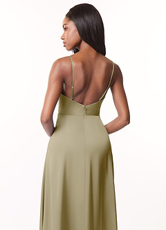 Azazie Brielle Vestidos de damas de honor Vestido de Musgo Verde de Satén Elástico de Corte en A con Tirantes finos con capucha image5