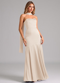 Azazie Shiloh Bridesmaid Dresses White Alabaster Mermaid Strapless Stretch Satin Convertible Dress image3