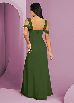 Barbie ♥ Azazie Robes de demoiselle d'honneur Robe Trapèze en Mousseline de soie Épaule décolletée Olive image6