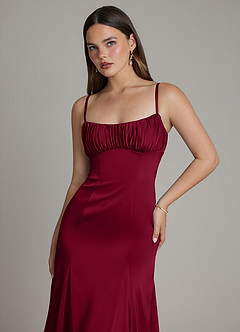 Azazie Avira At-home Try On Dresses Burgundy Mermaid Stretch Satin Dress image3