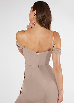 Azazie Kit Bridesmaid Dresses Taupe Mermaid Off the Shoulder Mesh Dress image8