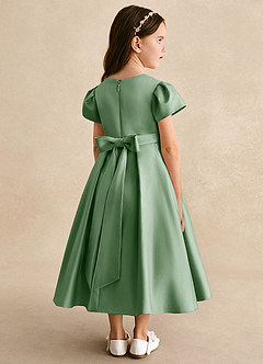 Azazie Princess Flower Girl Dresses Matcha A-Line Pleated Matte Satin Dress image2