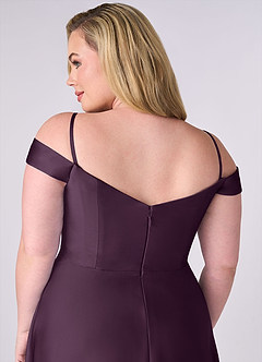 Barbie ♥ Azazie Bridesmaid Dresses Plum A-Line Off the Shoulder Stretch Satin Convertible Dress image10