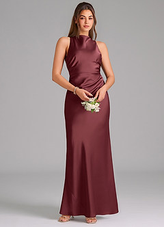 Azazie Evadne Vestidos de damas de honor Vestido de Merlot de Satén Elástico de Corte en A con Plisado image6