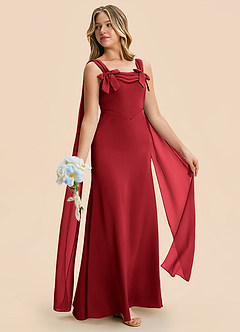 Azazie Chelsea Junior Scarlet Sheath Pleated Stretch Satin Dress image5
