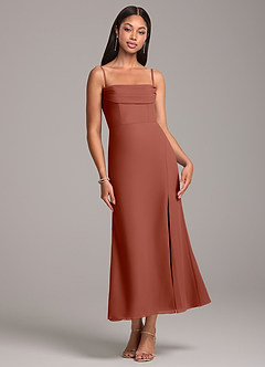 Azazie Saige Robes de demoiselle d'honneur Robe Fourreau Convertible en Mousseline de soie Épaule décolletée Auburn image7