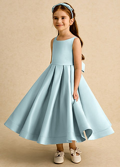 Azazie Babs Blumenmädchenkleider Ballkleid Plissee Matte Satin Kleid Nebel image5