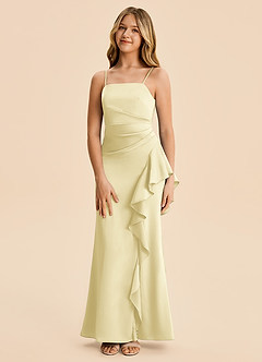 Azazie Lyla Junior Lemon Sorbet Mermaid Pleated Stretch Satin Dress image5